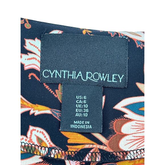 Cynthia Rowley Floral Dress Black Brown Floral Print Bows Bohemian Indie Size S - Picture 3 of 8